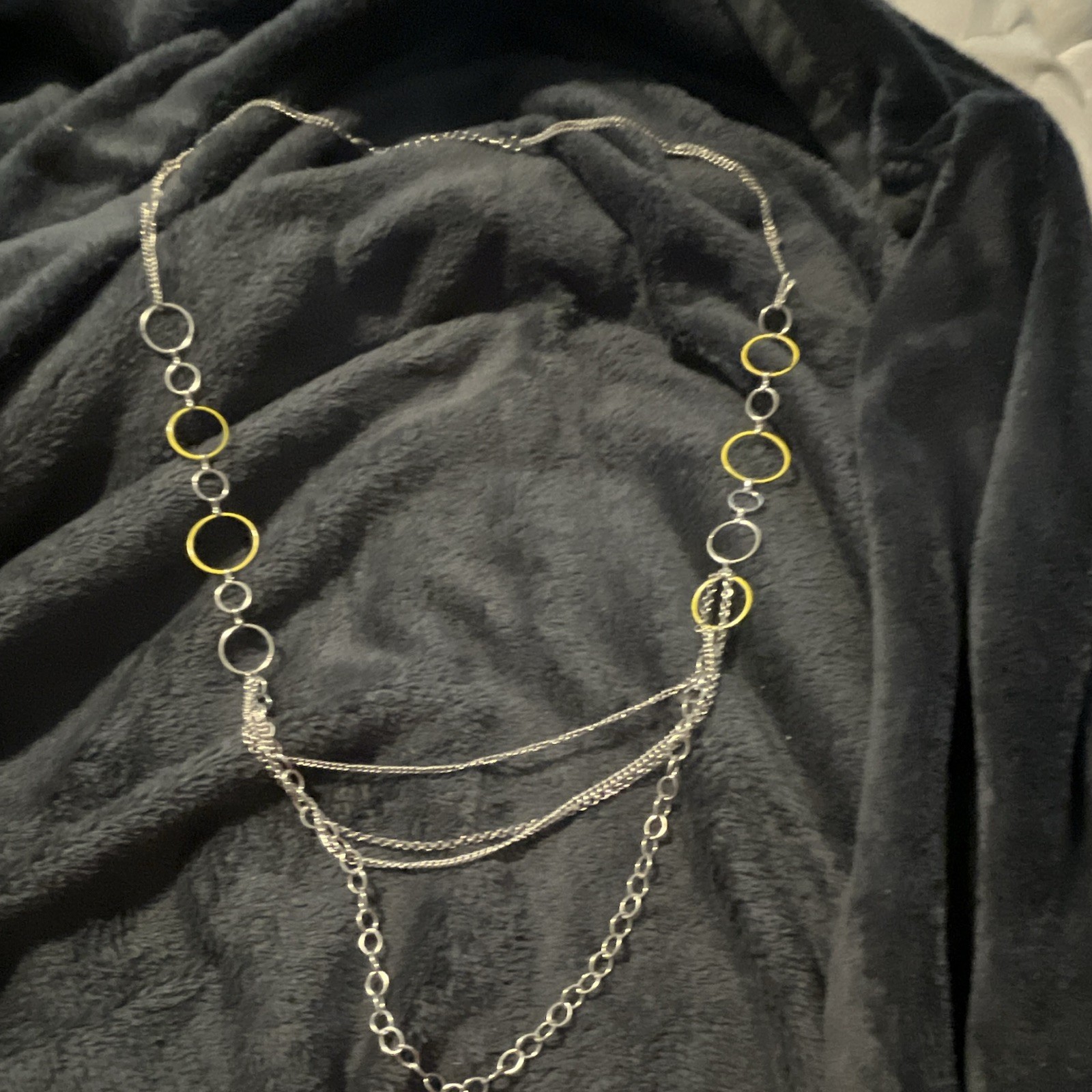 Gold & Silver Tone Layered Link Chain Necklace Circle Link Ring Design