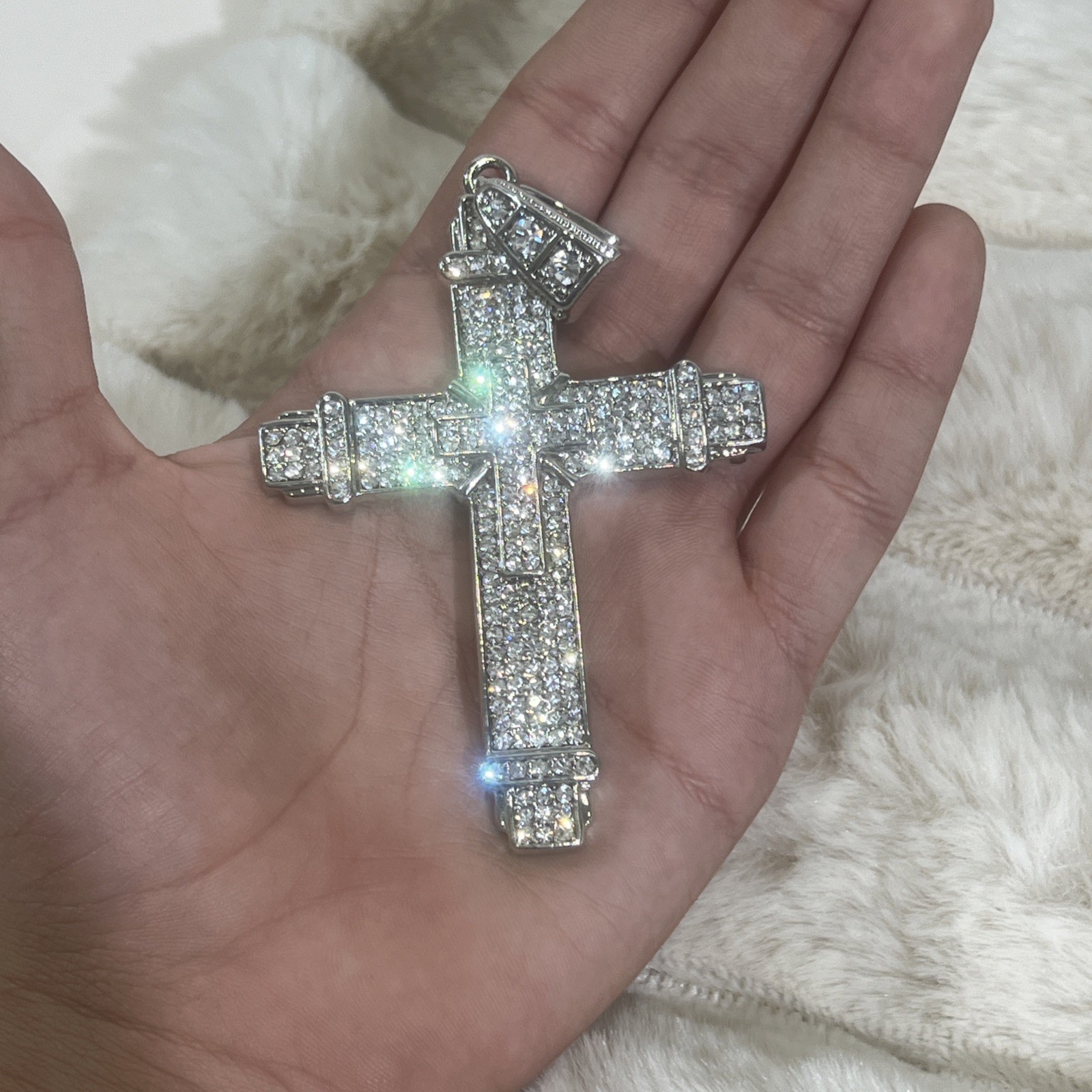 Large Religious Cross Iced Out Cubic Zirconia Stones, Stainless Steel 24￼