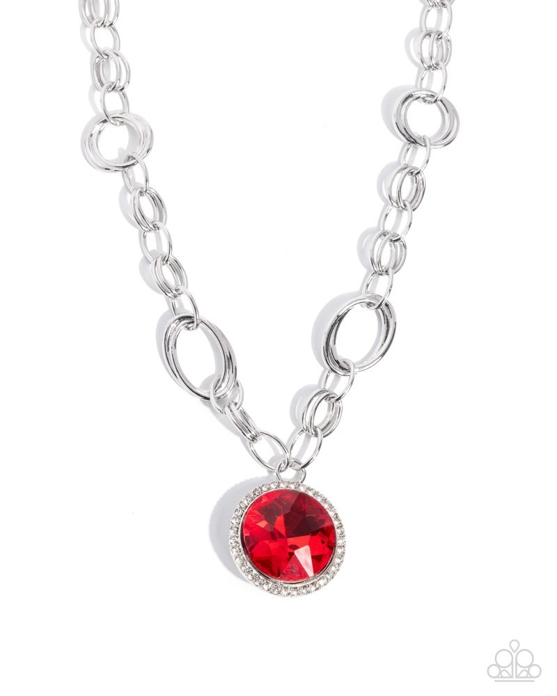 Paparazzi Sophisticated Statement – Red- Gem – White Rhinestones – Necklace &
