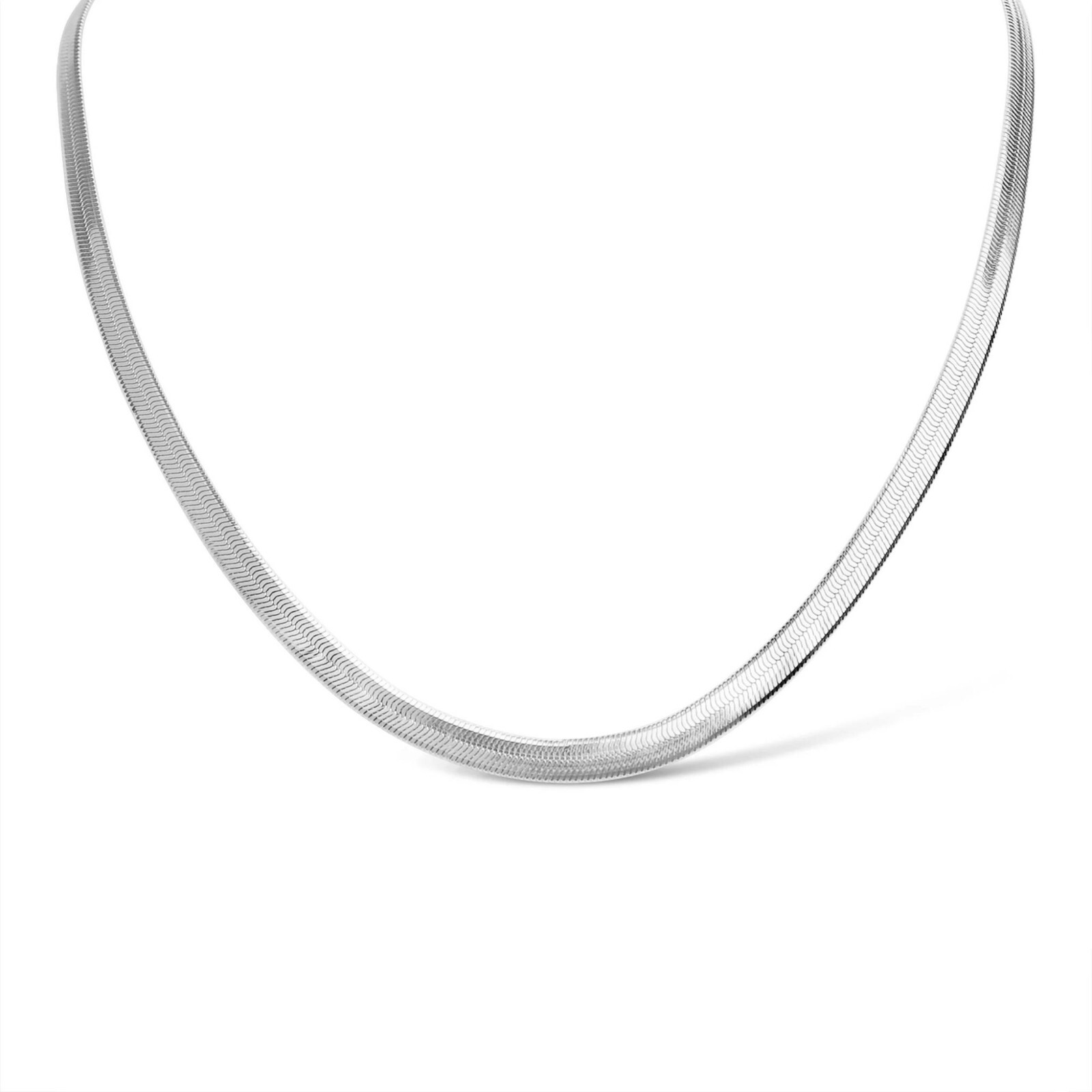 Herringbone Chain Necklace Womens Silver Stainless Steel 3mm 16-24-Inch