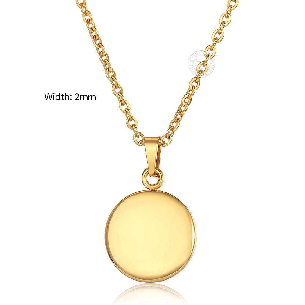 Gold Plated Stainless Steel Round Blank Tag Charm Necklace Box/Curb/Figaro/Rolo