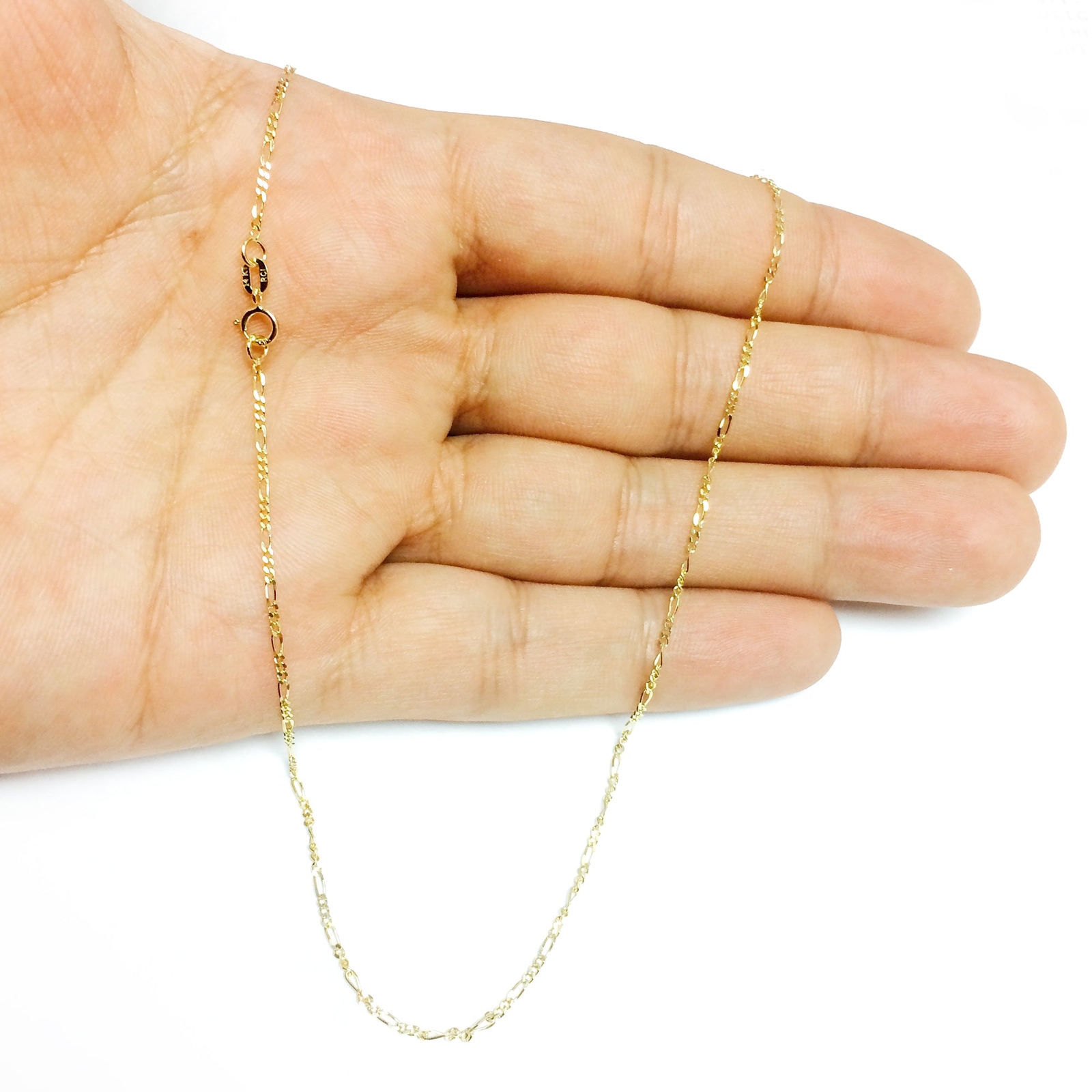 14k Yellow Real Solid Gold Figaro Chain Necklace, 1.3mm, 16″