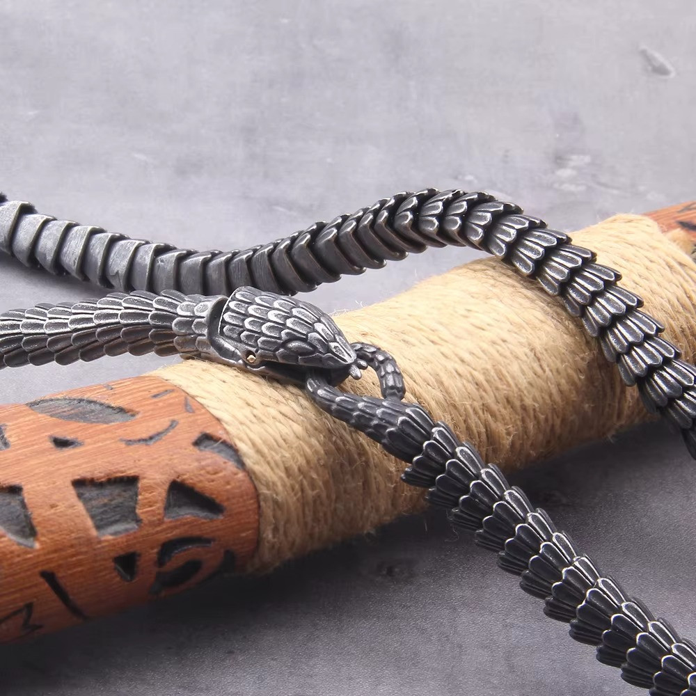 Viking Snake Necklace Stainless Steel Dragon Scale Chain Gothic Punk