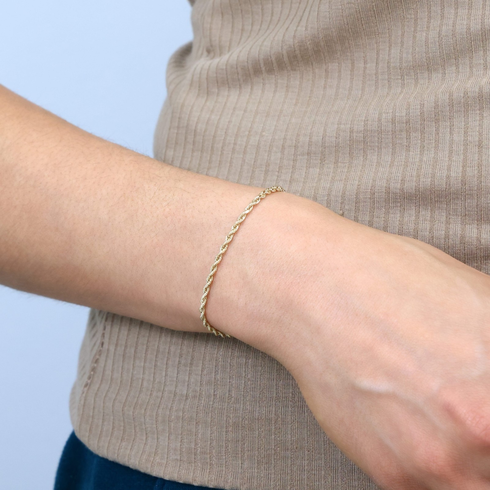 10K Yellow Gold 2mm-7mm D/C Rope Chain Bracelet Men Women 7″ 7.5″ 8″ 8.5″ 9″