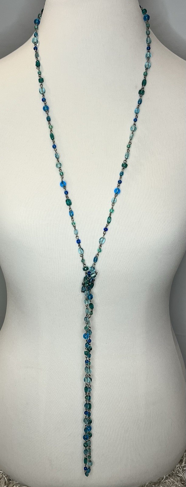 AEO American Eagle Outfitters 925 S.S. Long Necklace Shades Of Blue & Green