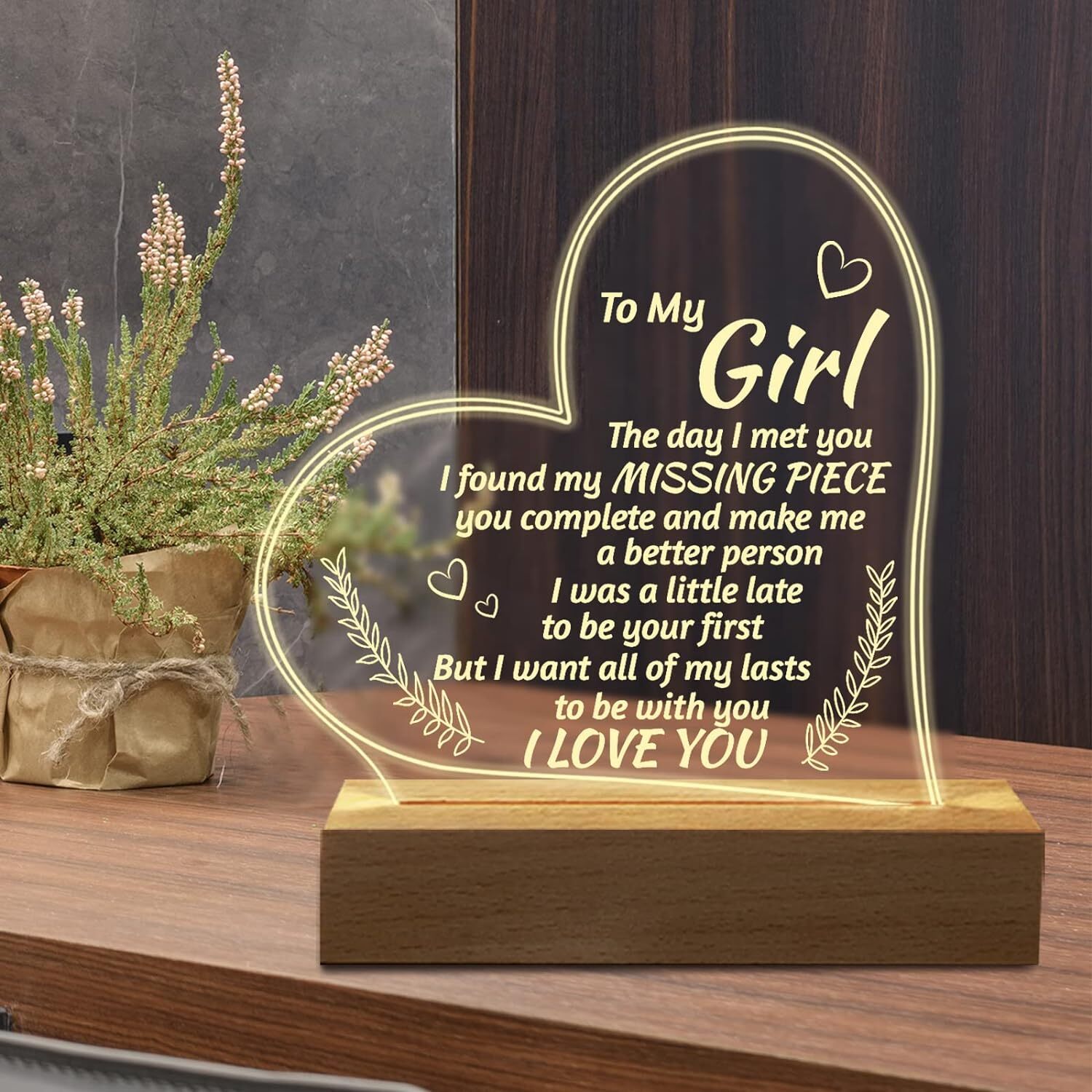 Romantic Gifts for Girlfriend to My Girlfriend Engraved Night Light I Love You