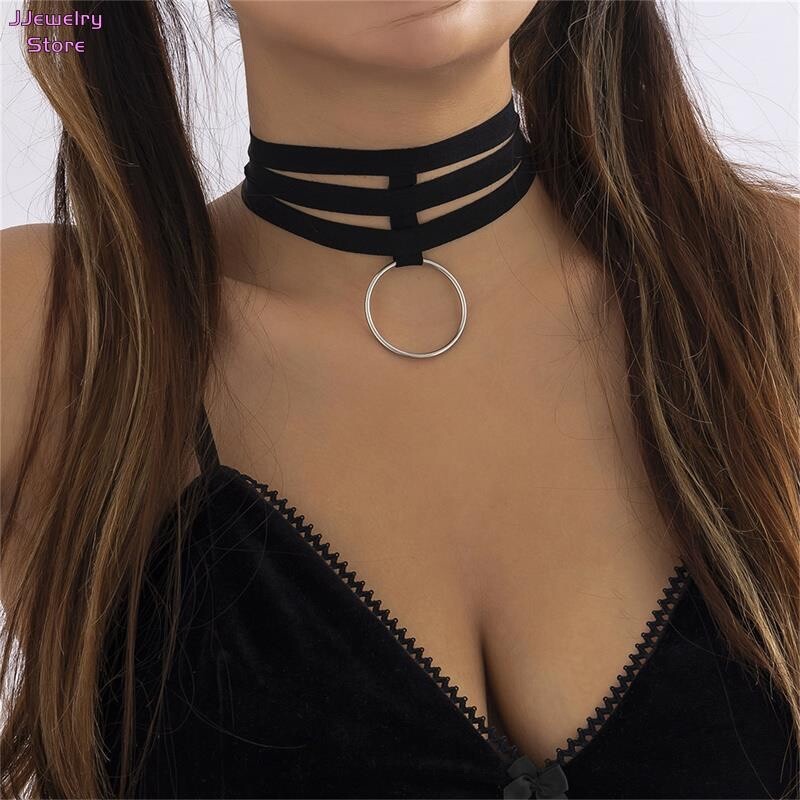Women’s Fashion Jewelry Black Velvet Velvet Layered Choker Collar Necklace 434