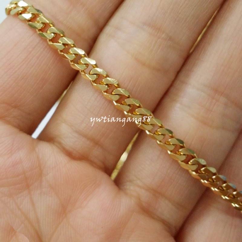 16″-40″ 4mm High Polished Yellow Gold Plated Stainless Steel Men&Women Necklace
