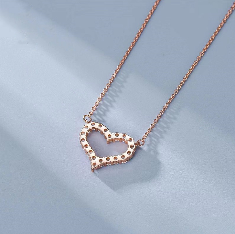 Women Girl Fashion 925 Silver Plated Open Heart CZ Pendant Necklace Gift k14A