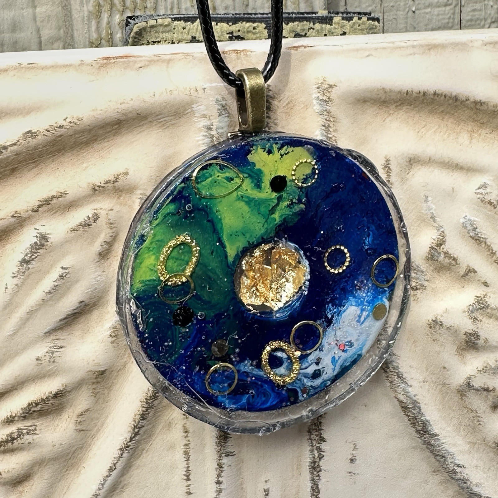 Original Art Pendant Unique Round Resin Disc Necklace 2’ OOAK 5559 S