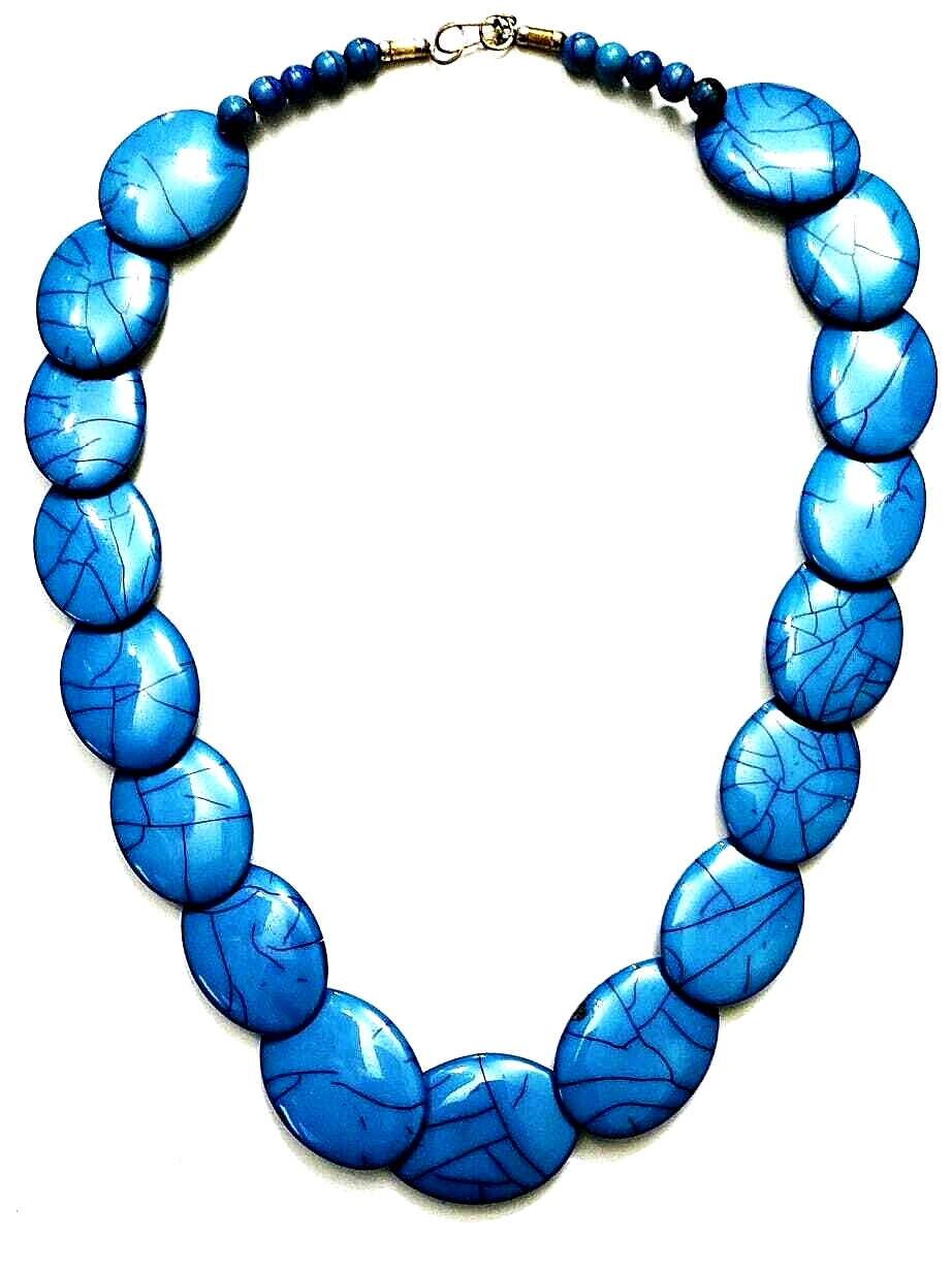 Tibetan Tribal Blue Turquoise Look Resin Beads Necklace Boho Hippie Banjara Rare
