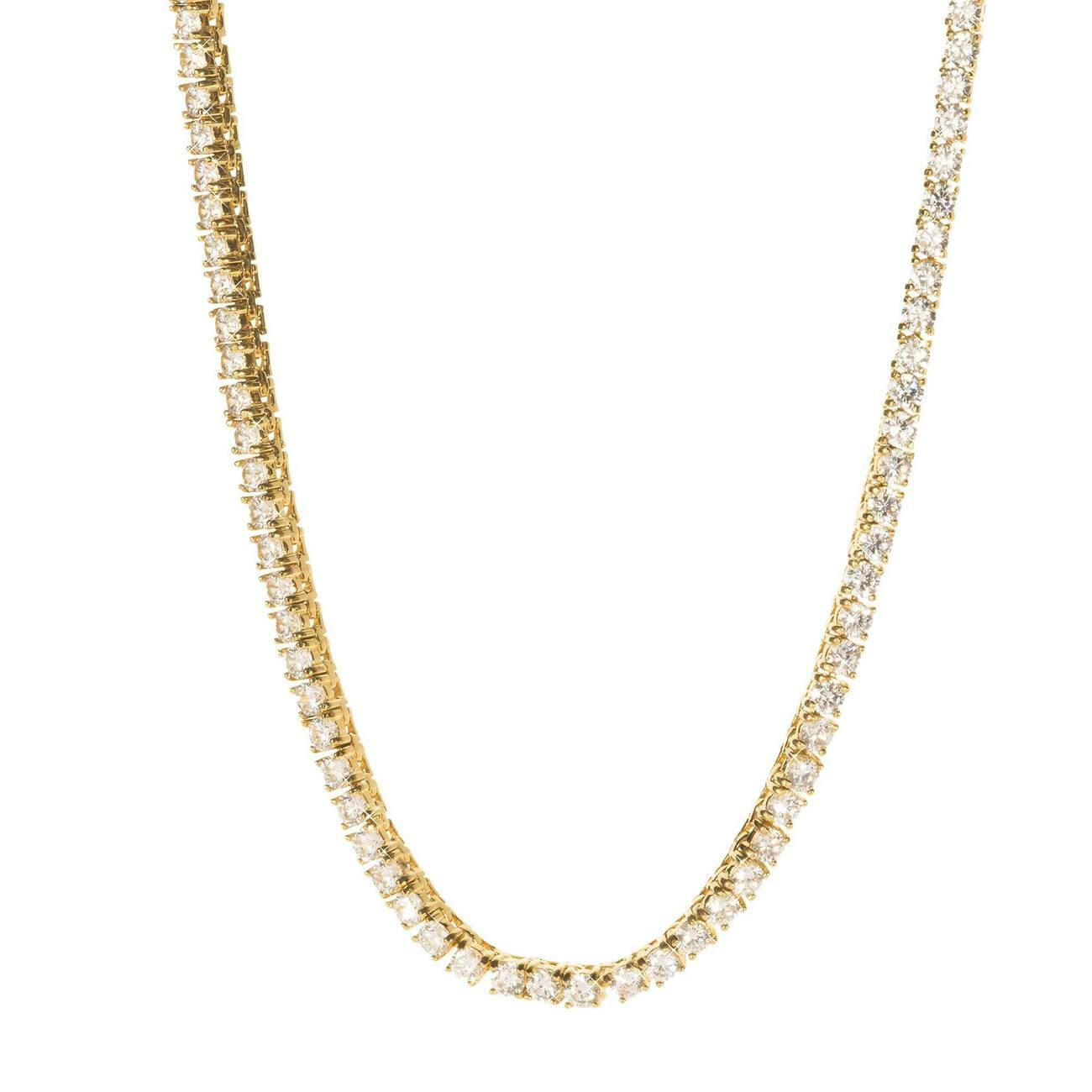 14K Gold Plated 925 Sterling Silver 3mm 4mm 5mm Round Cut CZ Tennis Necklace