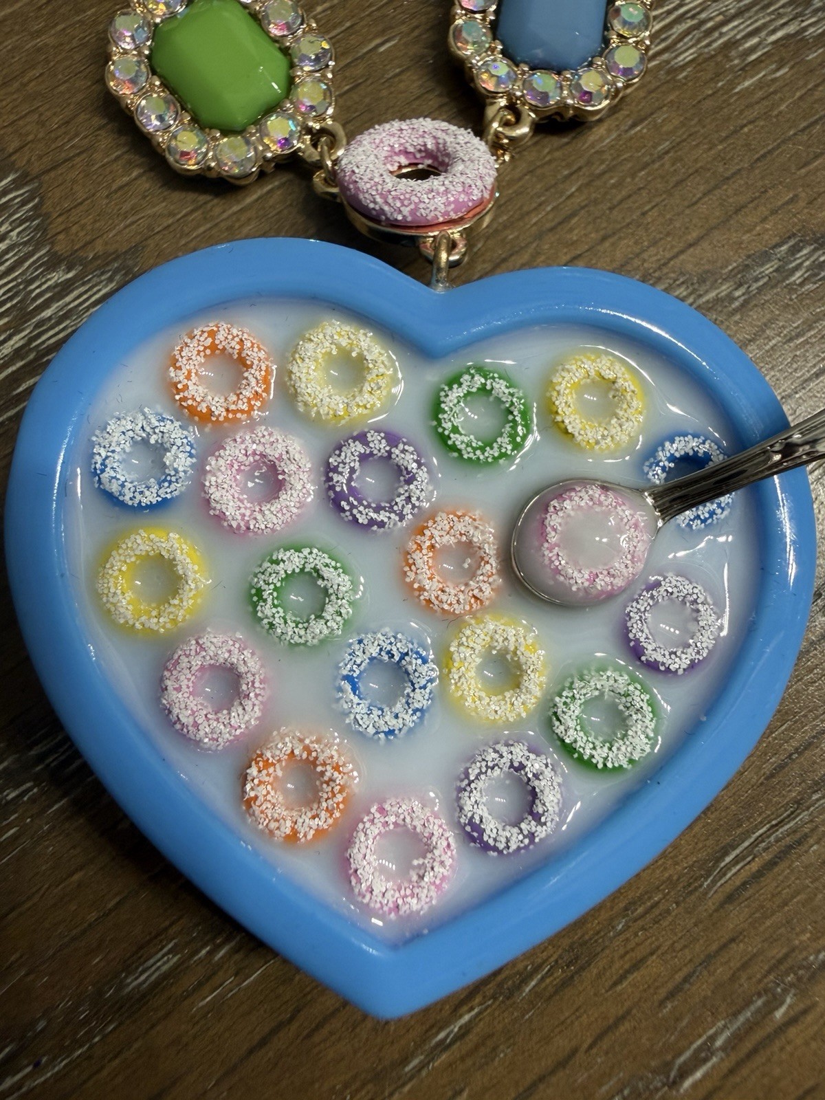 Betsey Johnson Cereal Bowl Heart Pendant Pearl Necklace NWT Statement Rare