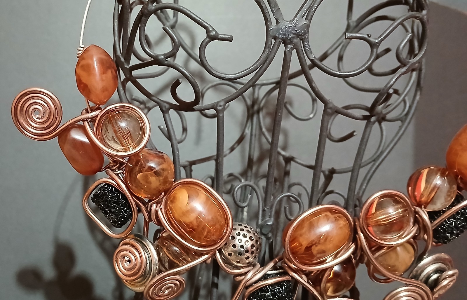 Chunky Decorative Copper Wrapped Variable Necklace
