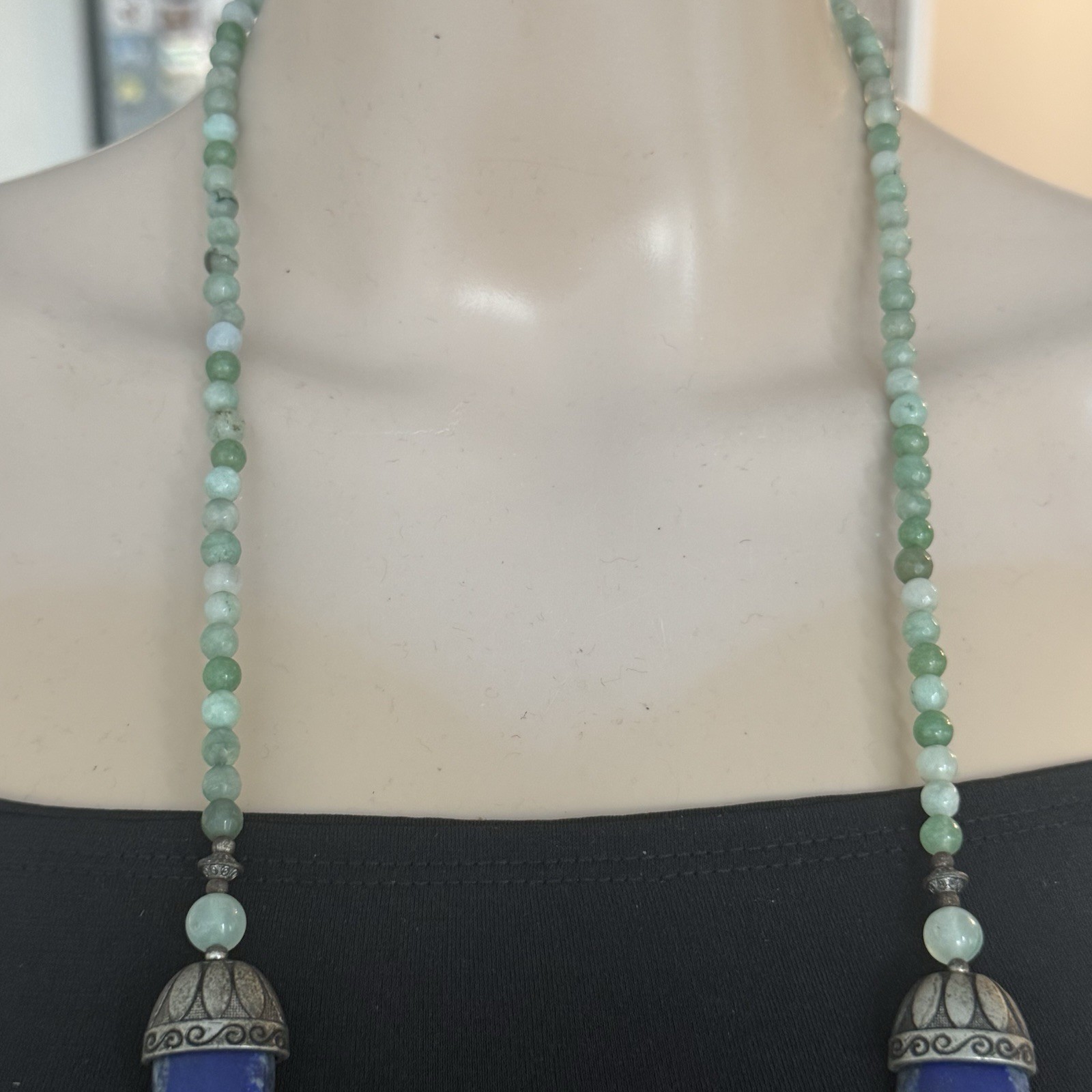 Multicolor Beaded Statement Necklace Silver Rectangle Floral Charm Dangle