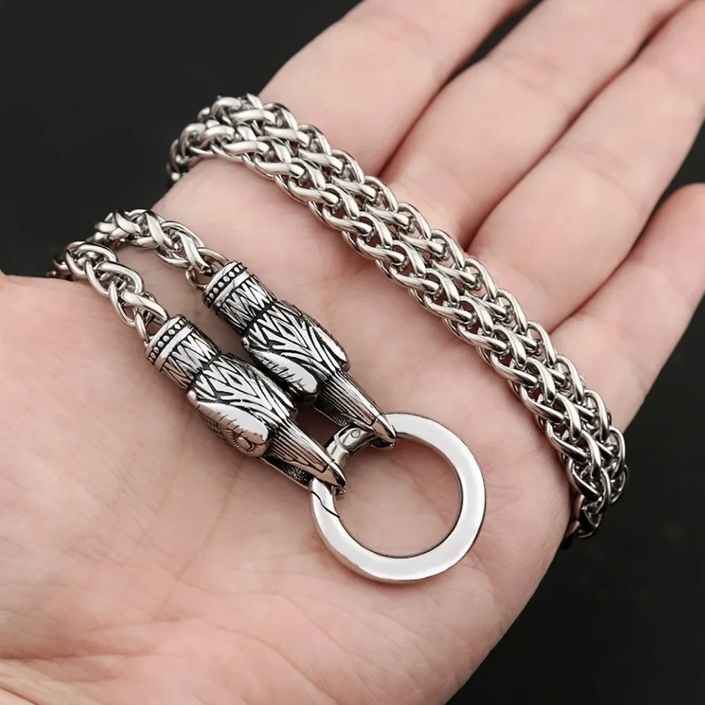 Vintage Stainless Steel Wolf Head Chain Necklace For Men Silver Color 60/70cm