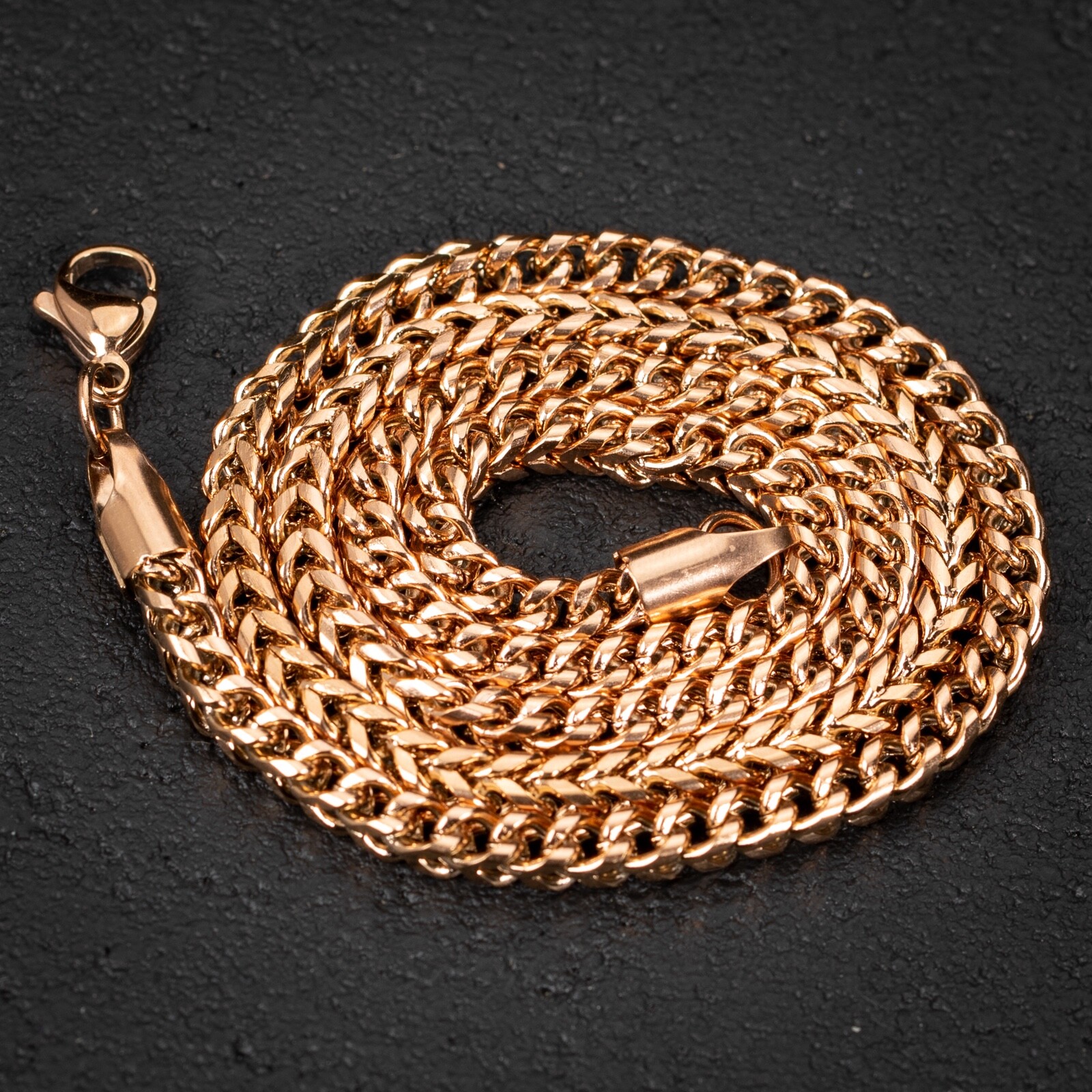 Solid Rose Gold Plated Heavy 316 Stainless Steel 4MM Franco Chain Necklace