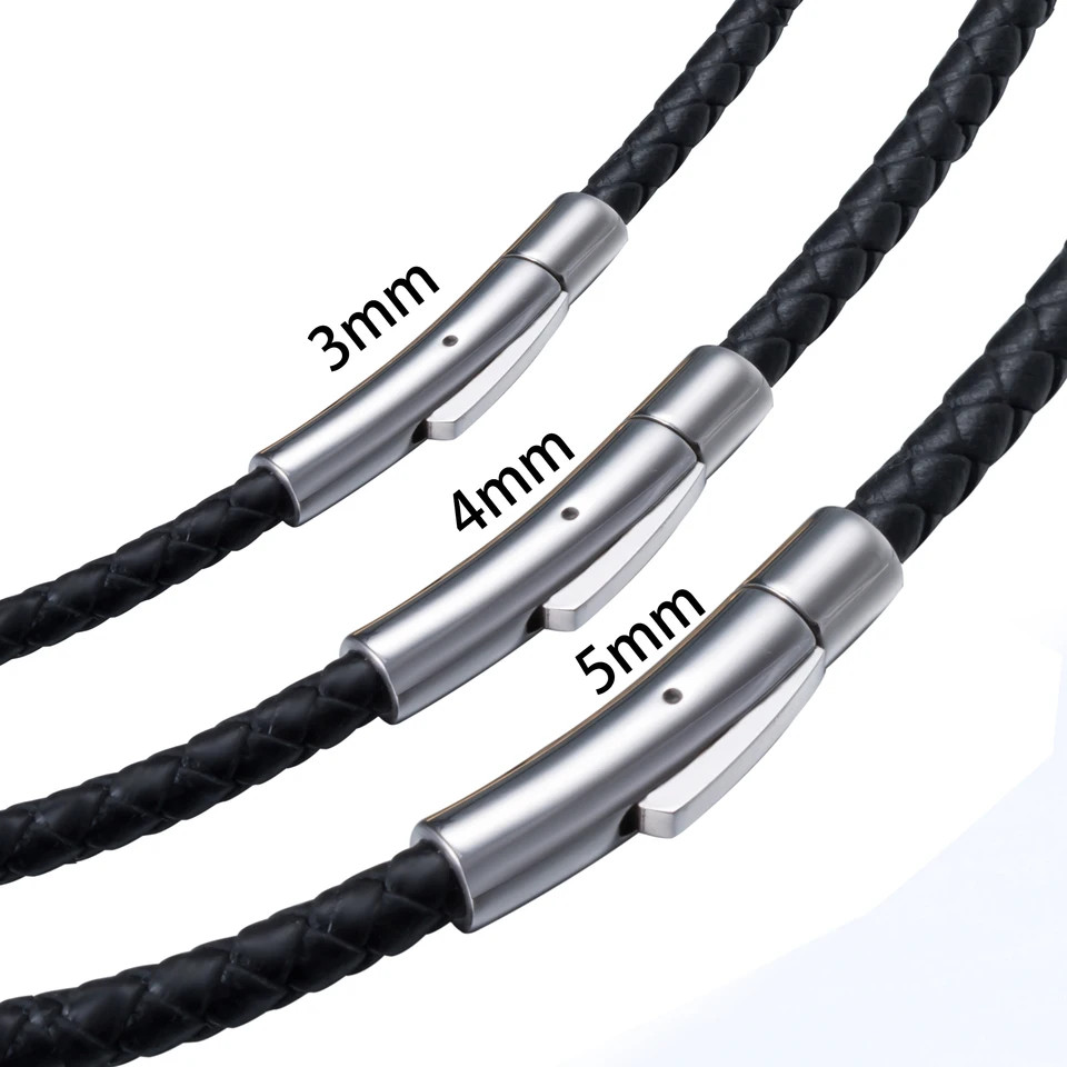 Braided Leather Cord Necklace Black Stainless Steel Magnetic Clasp Jewelry