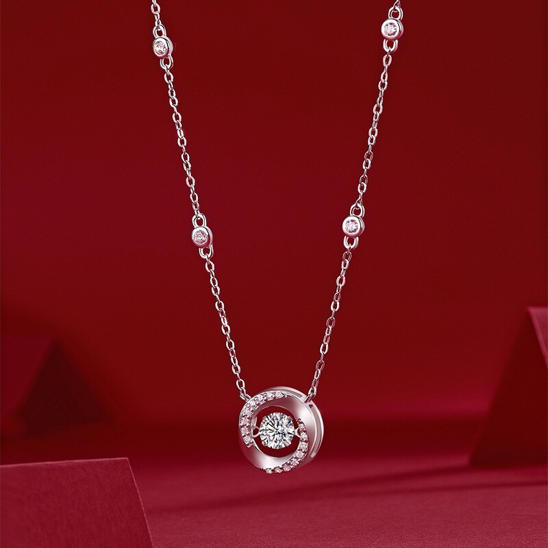 5MM D Color Dancing Moissanite Floating Pendant Necklace 925 Sterling Silver 18″