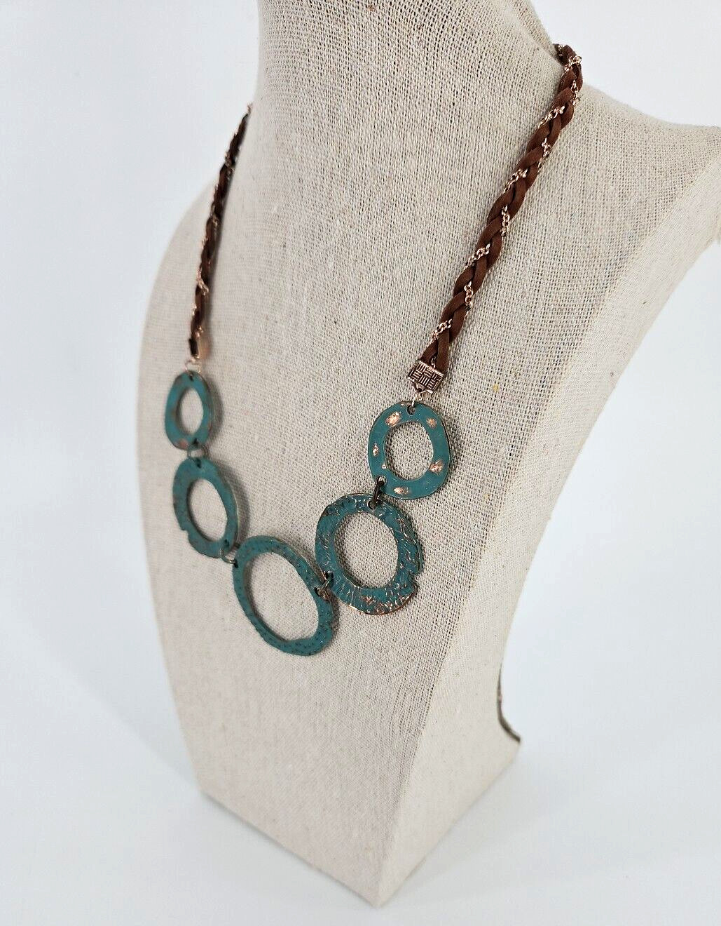 Versona Fashion Necklace Blue Bronze Metal Hammered Disc Ethnic Funky 16 inch