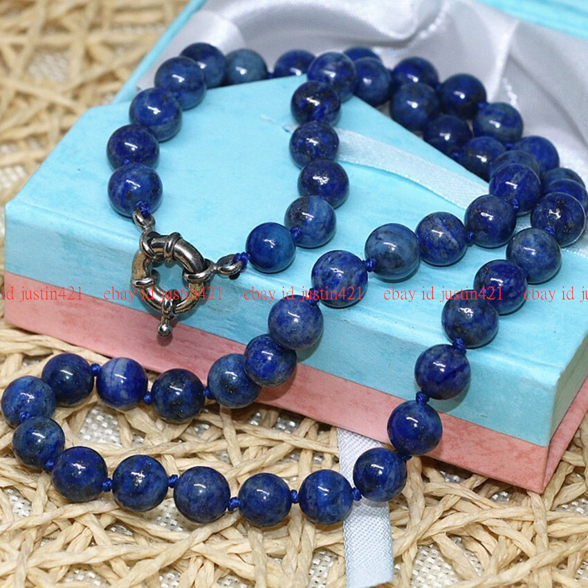 100% Natural 6/8/10/12/14mm Blue Lapis Lazuli Round Gemstone Necklace 16-48″ AAA