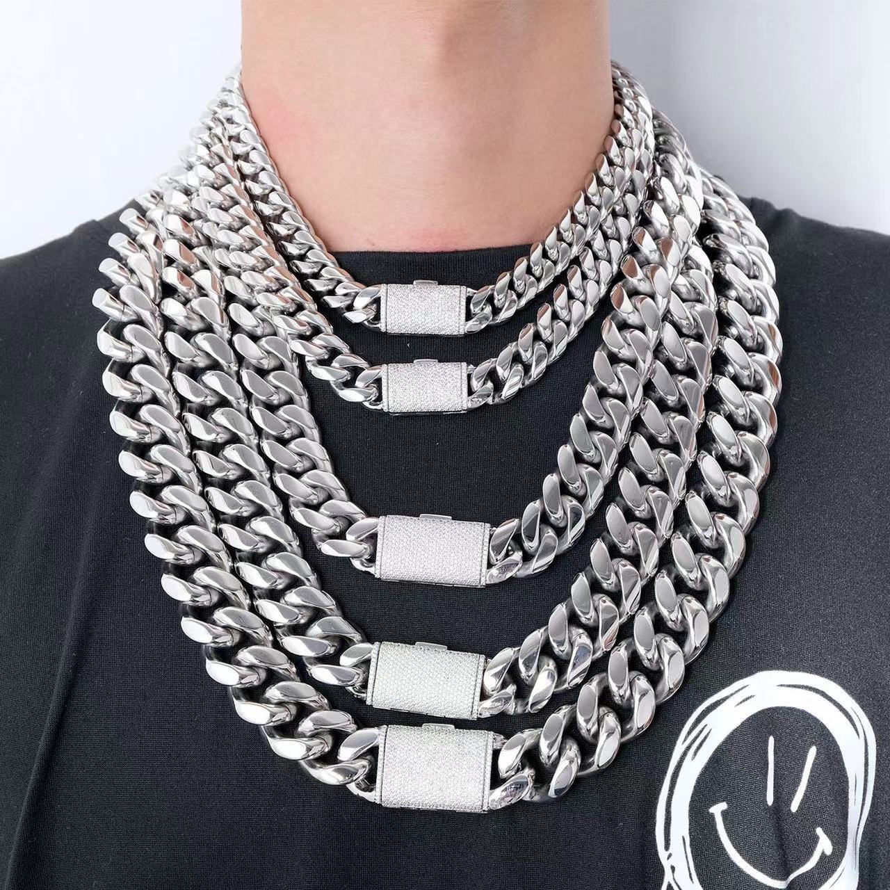 12-22mm Stainless Steel Miami Hip Hop Cuban Chain Necklaces or Bracelets
