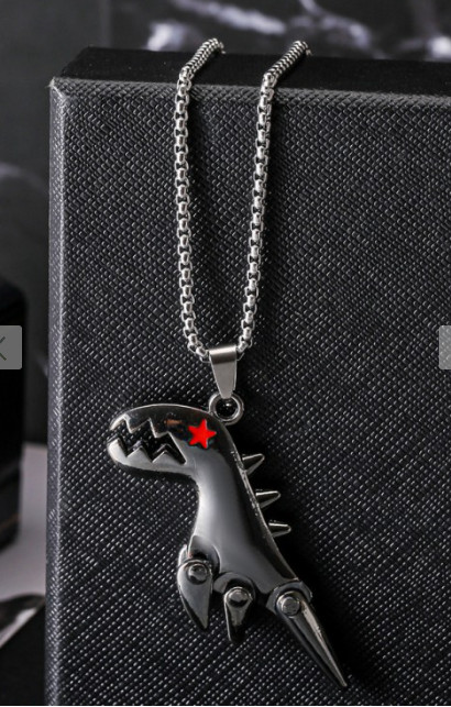 Movable Dinosaur Pendant Titanium Steel Necklace All-Match Stylish with Chain
