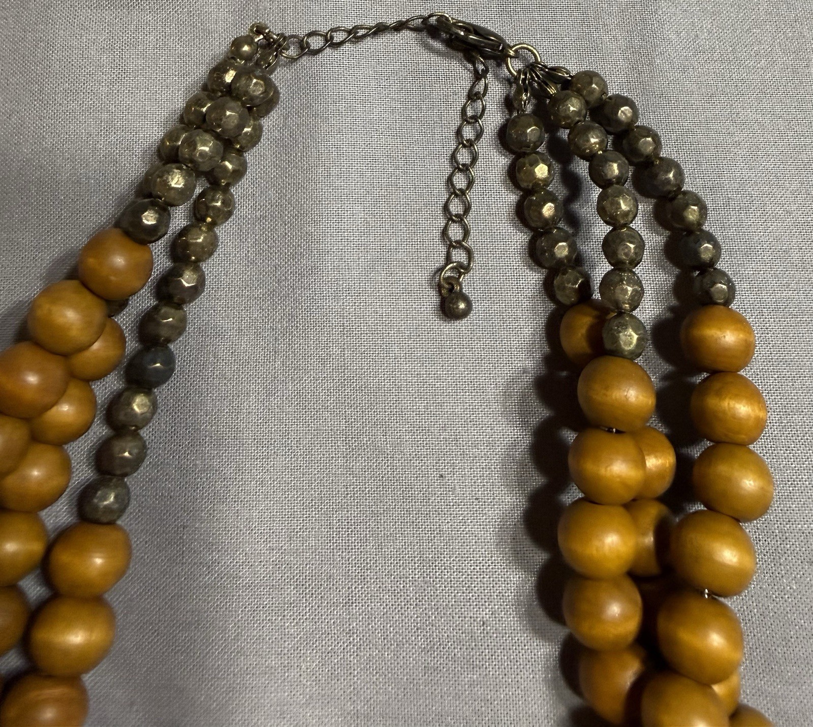 Faux Topaz Amber Copper Multi-Strand Statement Necklace Wood Acrylic Beaded