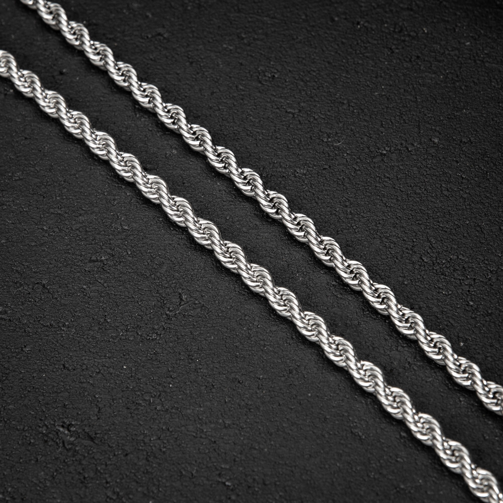 White Gold Plated Solid Heavy 316 Stainless Steel 6MM Twist Rope Chain Necklace