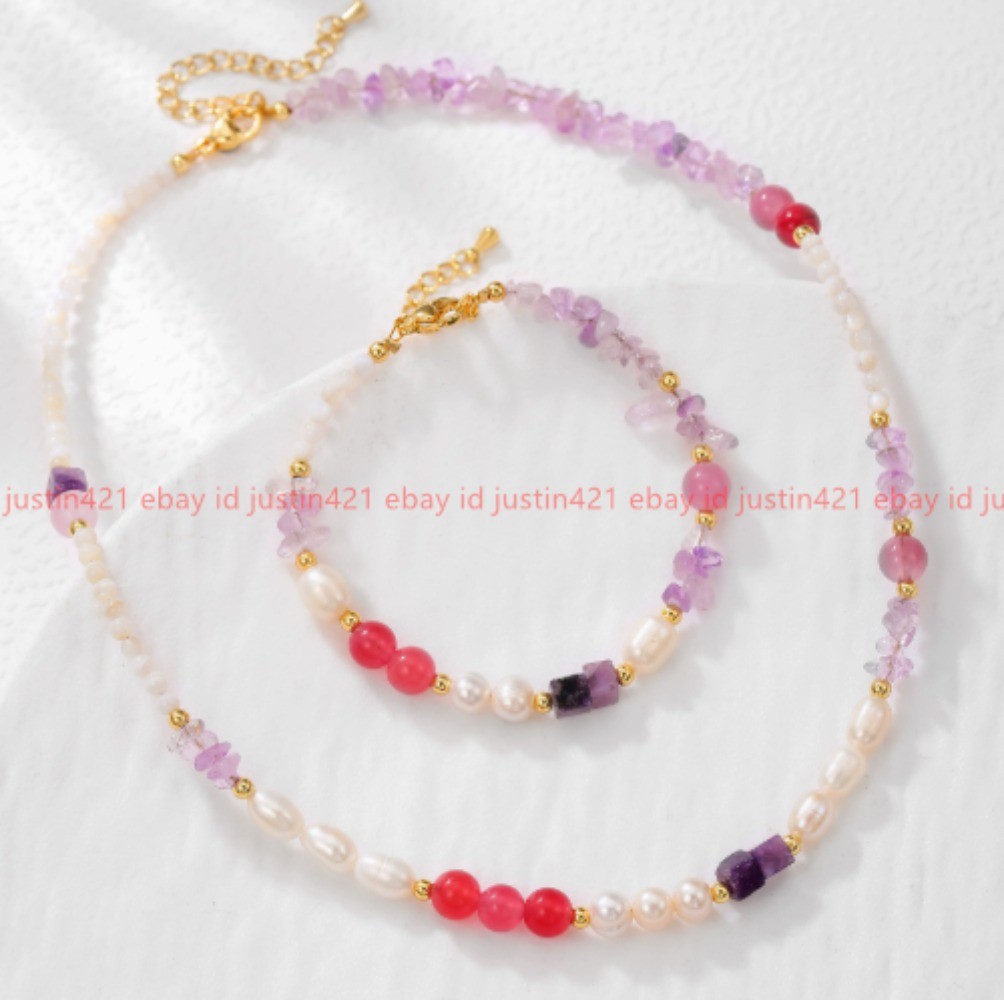 New Natural Crystal Freshwater Pearl Agate Bead Bracelet Necklace 38+5cm