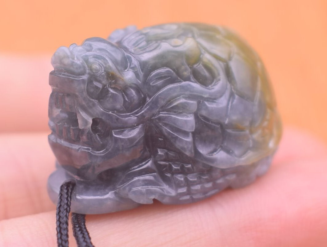 Certified Yellow Natural 100% A Jade jadeite Pendant Dragon Turtle Coin 417833