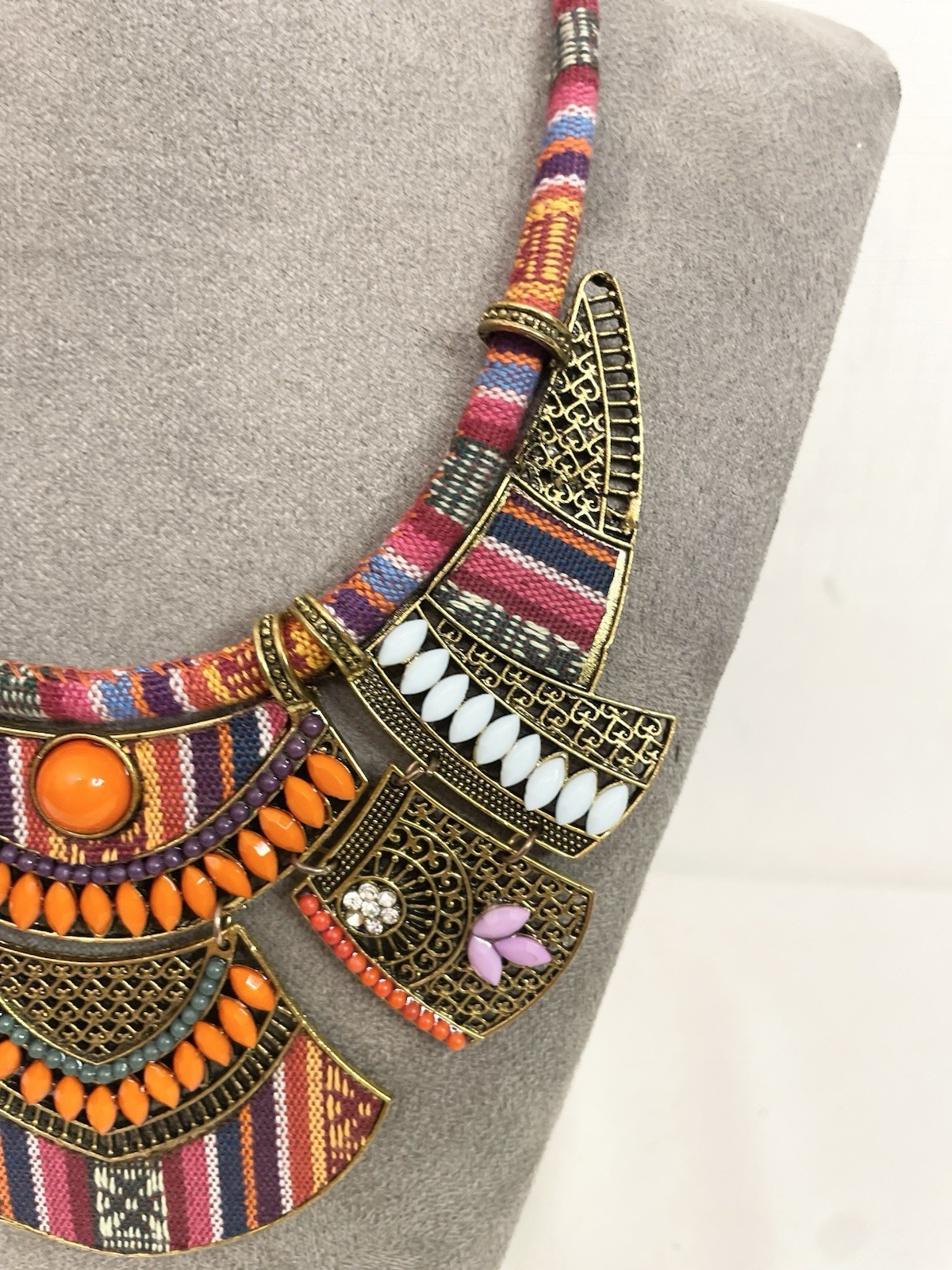 Turkish Bohemian Themed Rusty Necklace Large Ethnic Vintage Boho Beaded Necklace