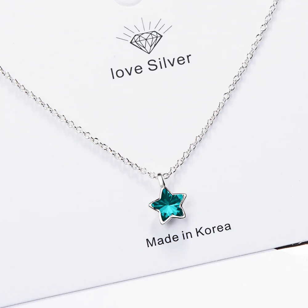 925 Sterling Silver Blue Star Crystal Pendants Necklaces Luxury Quality Jewelry
