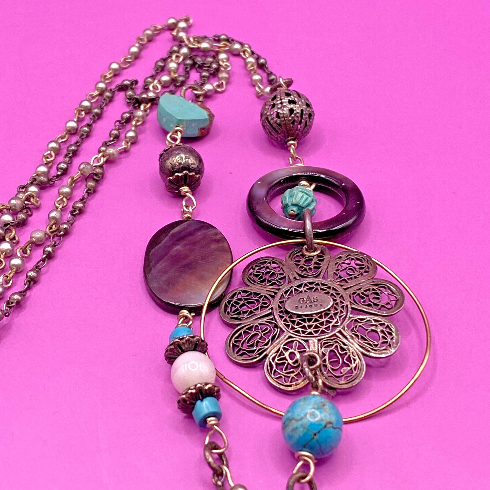 VTG GAS Bijoux Long Necklaces Costume Jewellery France Gift BOHO Multicolour