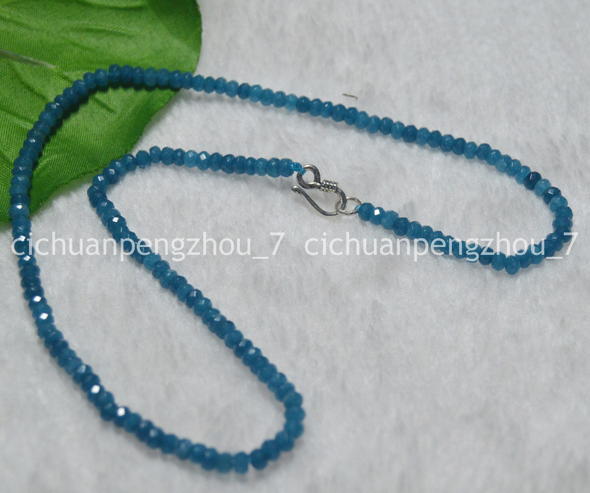 Faceted 2x4mm Blue Aquamarine Rondelle Gems Beads Necklace 14-28″ Silver Clasp