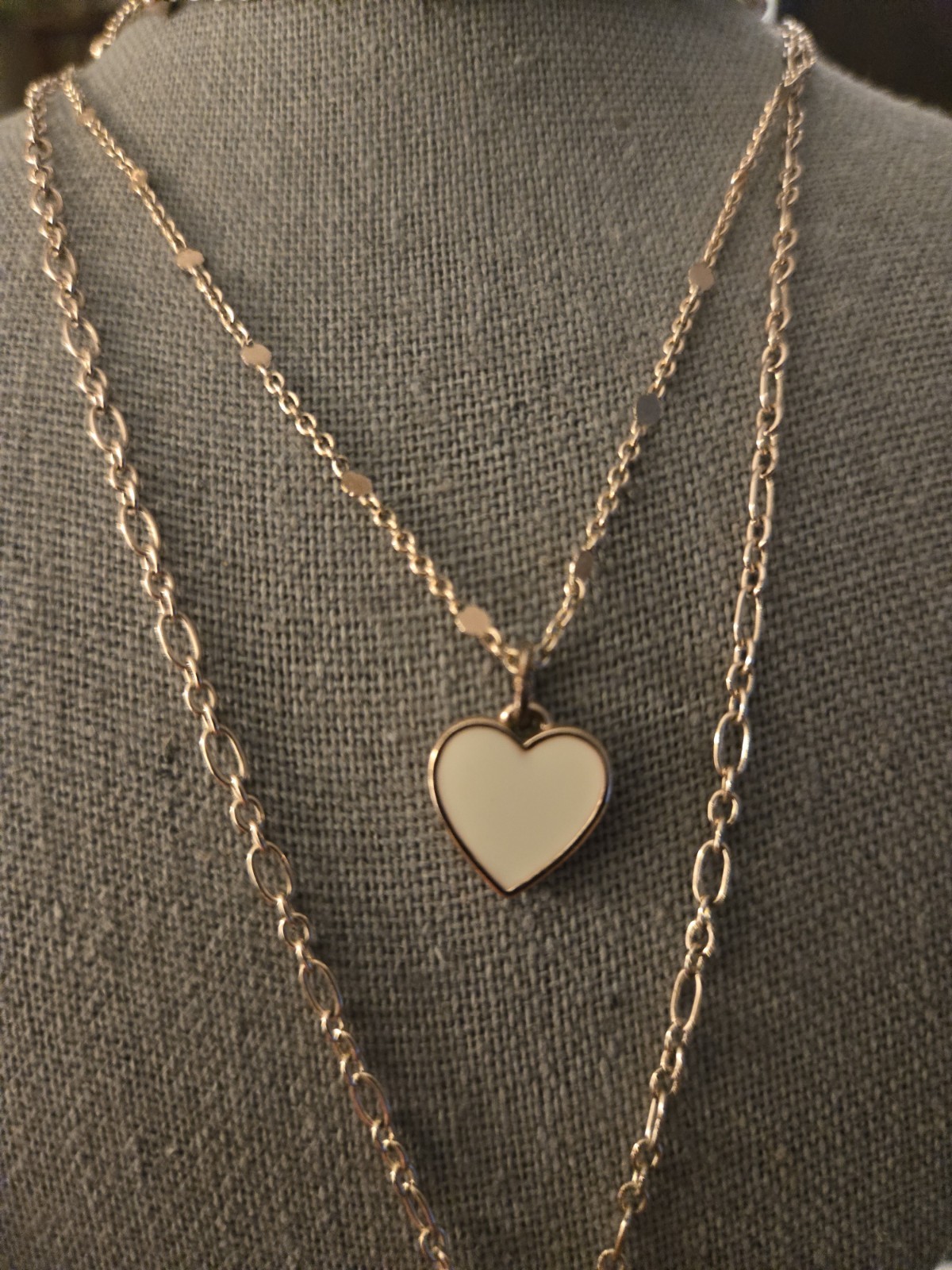 Rose Gold Tone Layered Heart Charm Pendant Necklace, Adjustable And Detachable