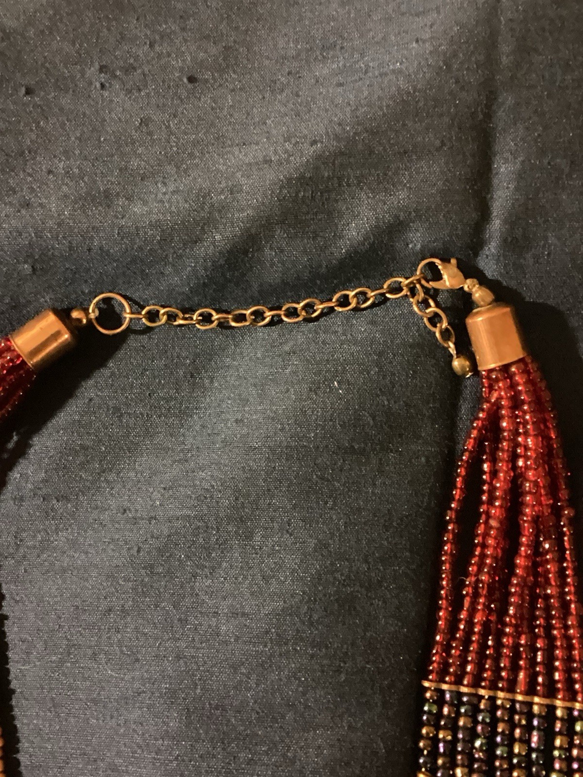 Versatile Statement Necklace Burgundy Gold Teal Iridescent Glass Bead Cleopatra