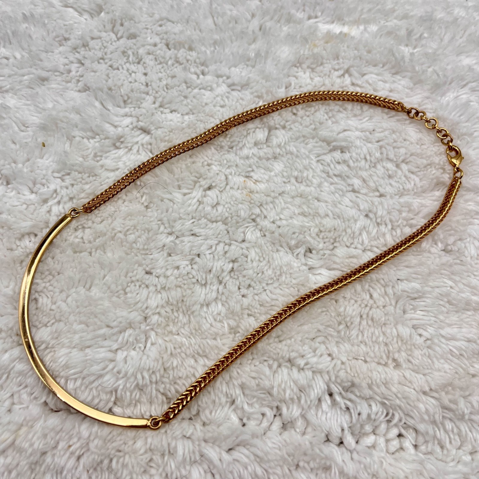 Vita Fede Half Moon Necklace Gold Tone Foxtail Chain Black Stones Signed 15″