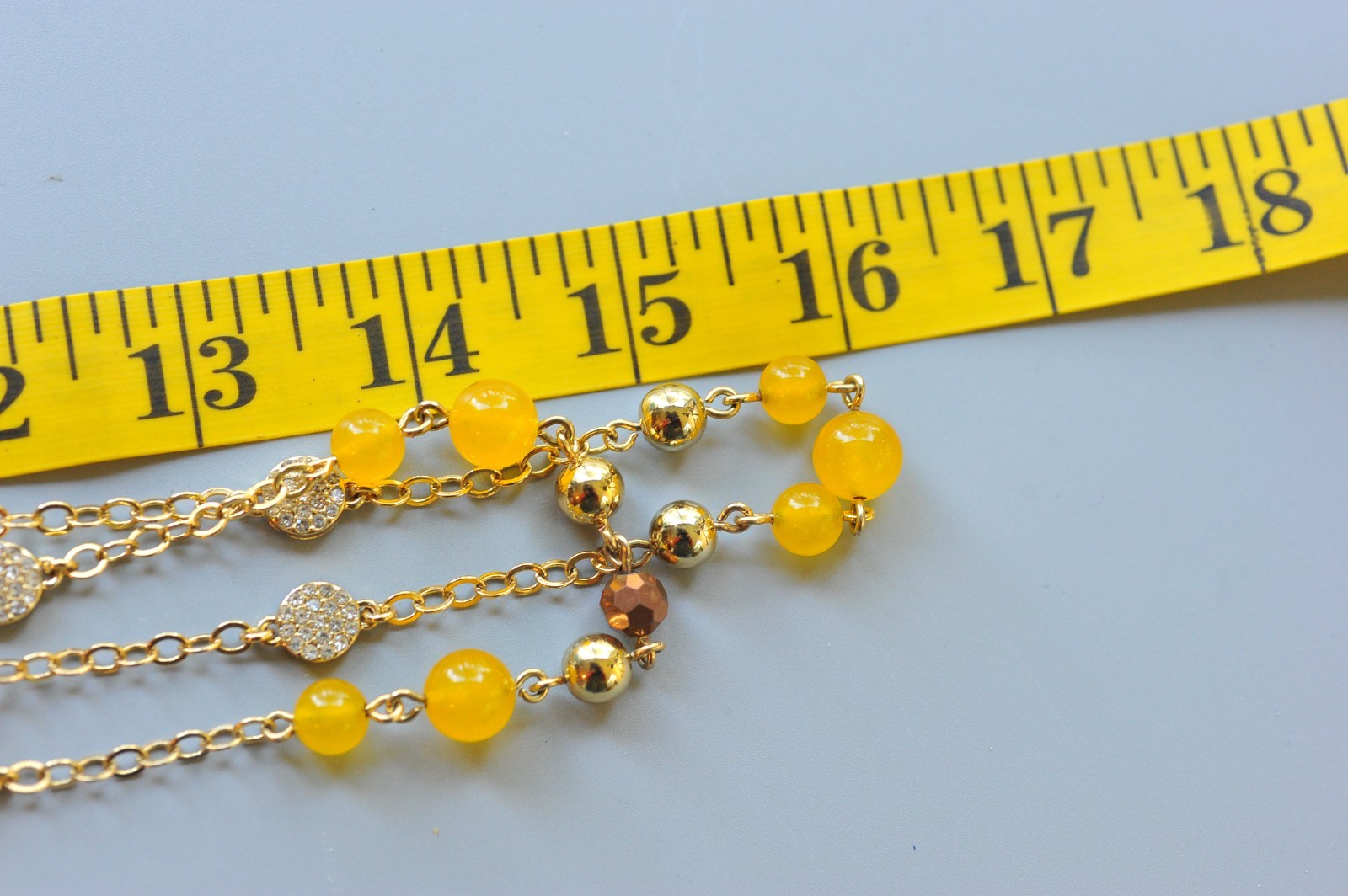 Talbots Gold Tone long Necklace layered rhinestone yellow gold beaded CG2