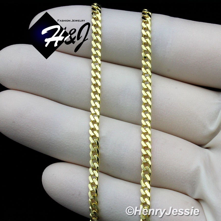 18″20″22“24″MEN 925 STERLING SILVER 3MM GOLD PLATED MIAMI CUBAN CURB NECKLACE*25