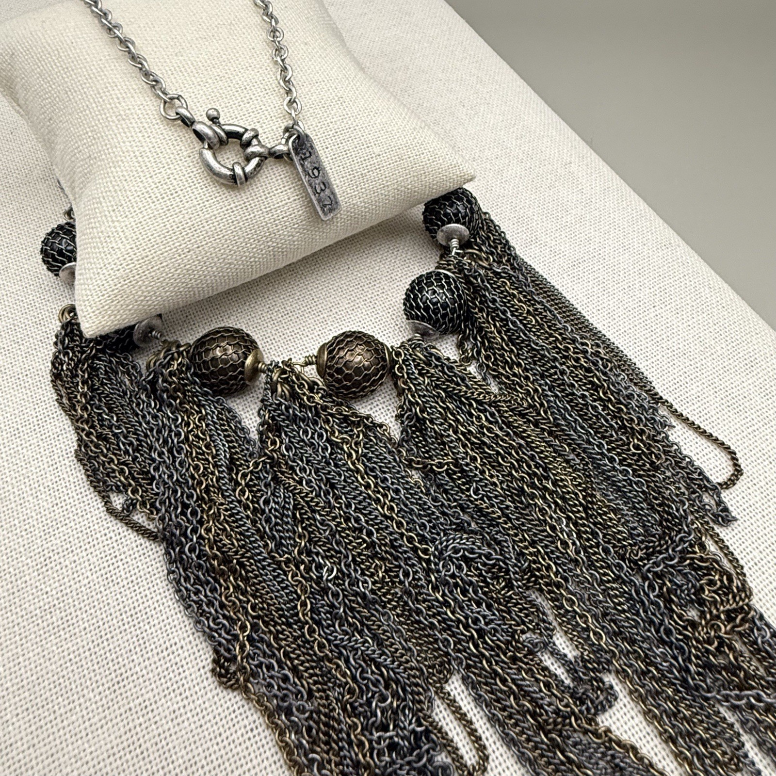 Madewell 1937 Bib Necklace Multi Chain Mixed Metal Mesh 24″ Industrial Boho Punk