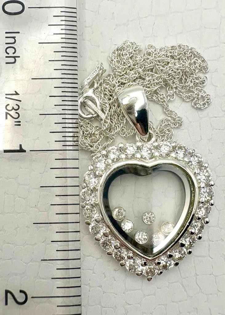 SA Silverage Designer 925 Sterling Silver CZ Floating Heart Pendant Necklace