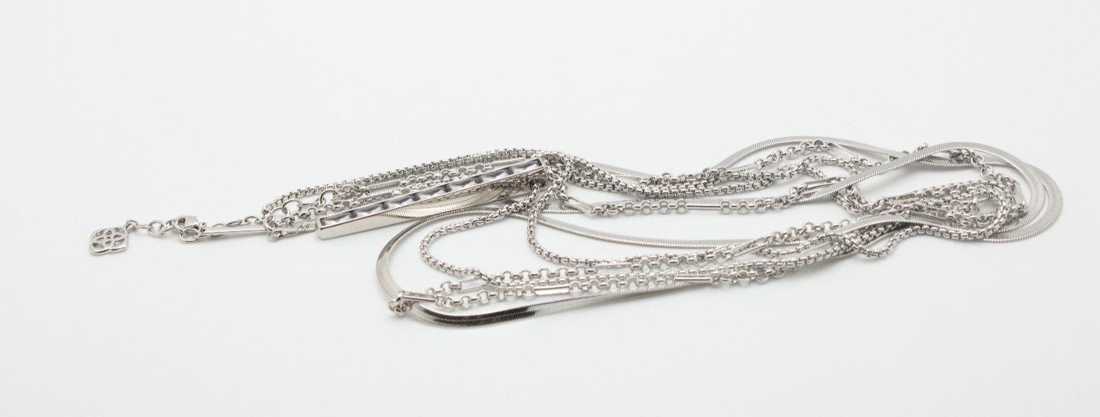 Kendra Scott Silver Tone Box Herringbone Rolo Paperclip Chain Crystal Necklace