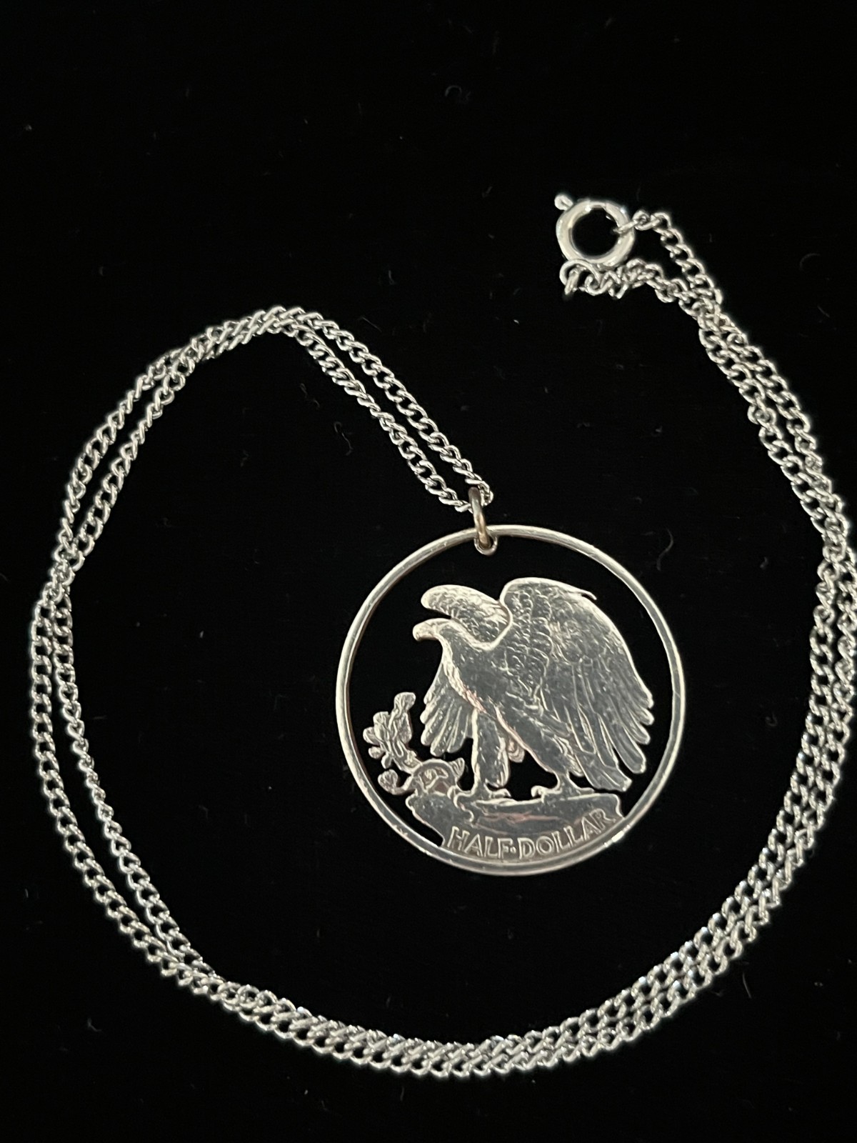 American half dollar eagle with silver 18″ chain