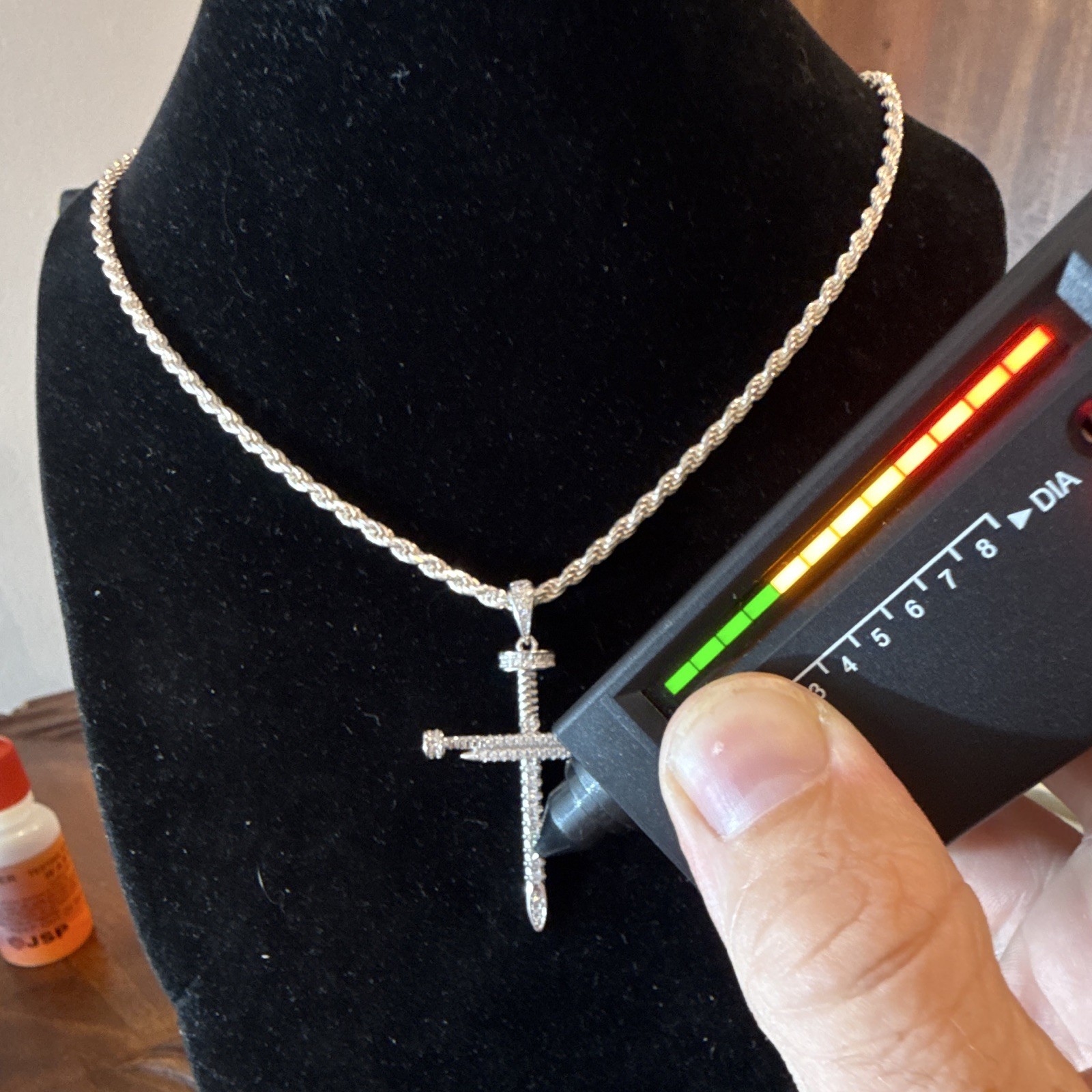 3mm 26in SOLID 925 (23g) Rope Chain w Moissanite Triple Nail Cross
