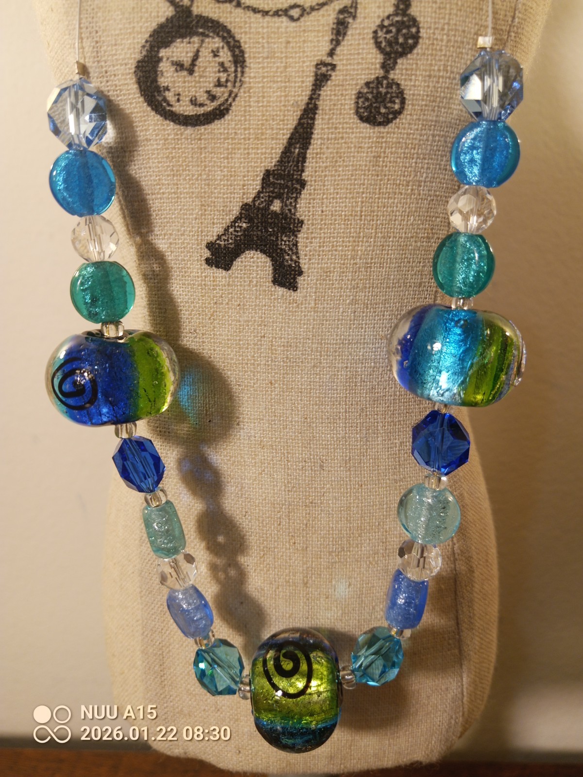 Multiple Shaped Aqua Glass Beaded Sea/Ocean Blue Themed Necklace Chunky Fashion