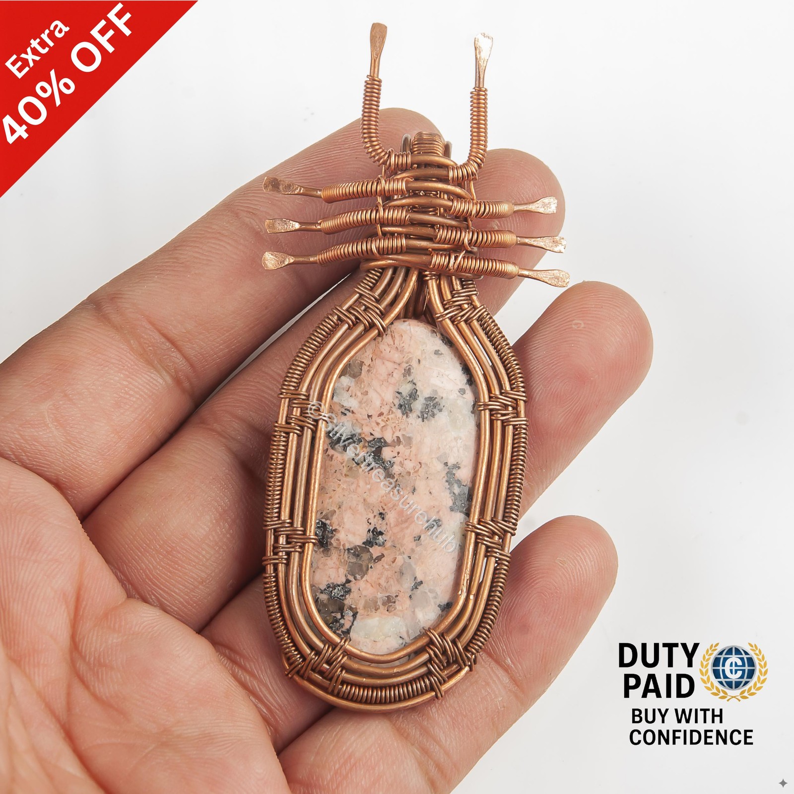 Copper OVAL Megnatited Stone Handcrafted Bezel Wedding Wire Wrap Pendant Jewelry