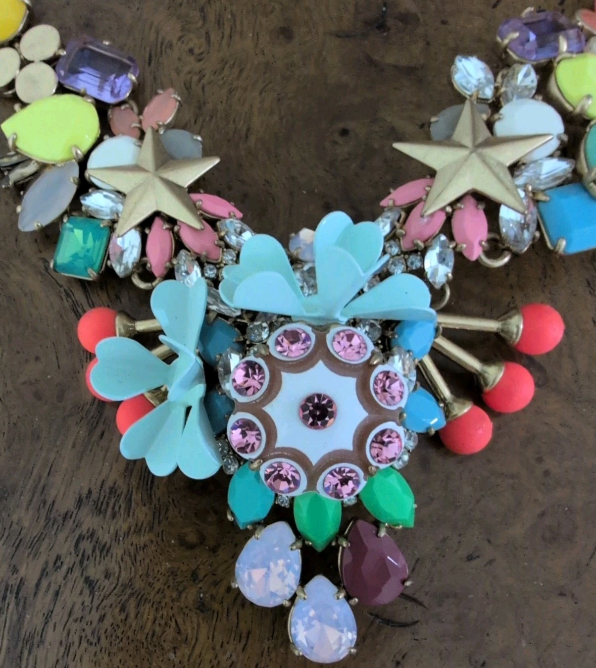 J CREW MIDSUMMER STATEMENT BIB NECKLACE STARS COLORFUL CLUSTERS PASTEL FLORALS