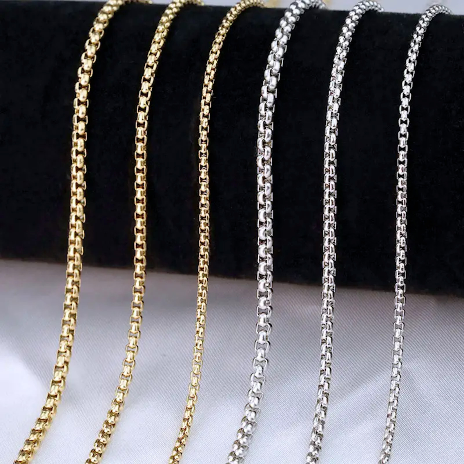 18K Gold Filled Stainless Steel 4MM ROLO Curb Cable Box Chain Necklace #44