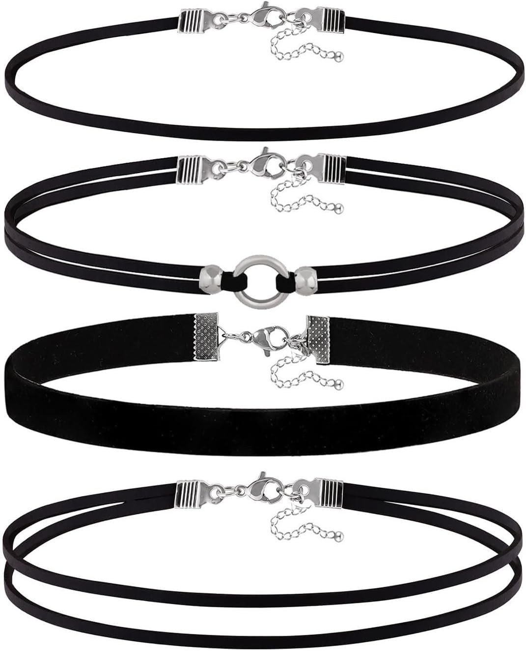 4PCS Black Choker for Women Black Lace Velvet Chocker Set Layered Classic Choker